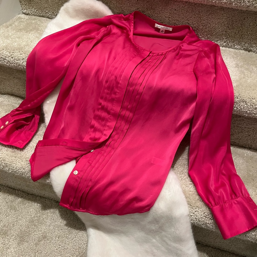 Banana Republic Satin Hot Pink Blouse